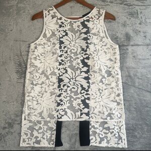 Stella & Jamie‎ Blouse Sheer Lace Embroidered Top Small